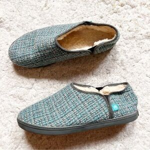 Ocean Minded Blue Gray Tweed Sherpa Lined Slippers/Shoes Size 8.5